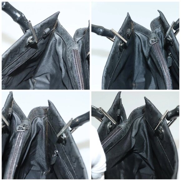 GUCCI GG Canvas Bamboo Hand Bag Nylon Black Silver Auth - Picture 16 of 16